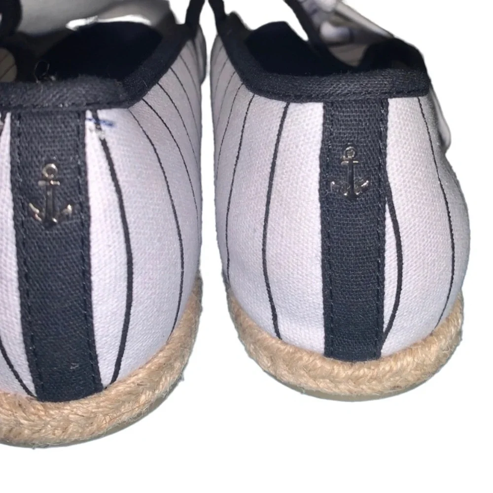 NAUTICA: Blue & White Stripe Nautical Bow Top Espadrilles - Size 9 1/2